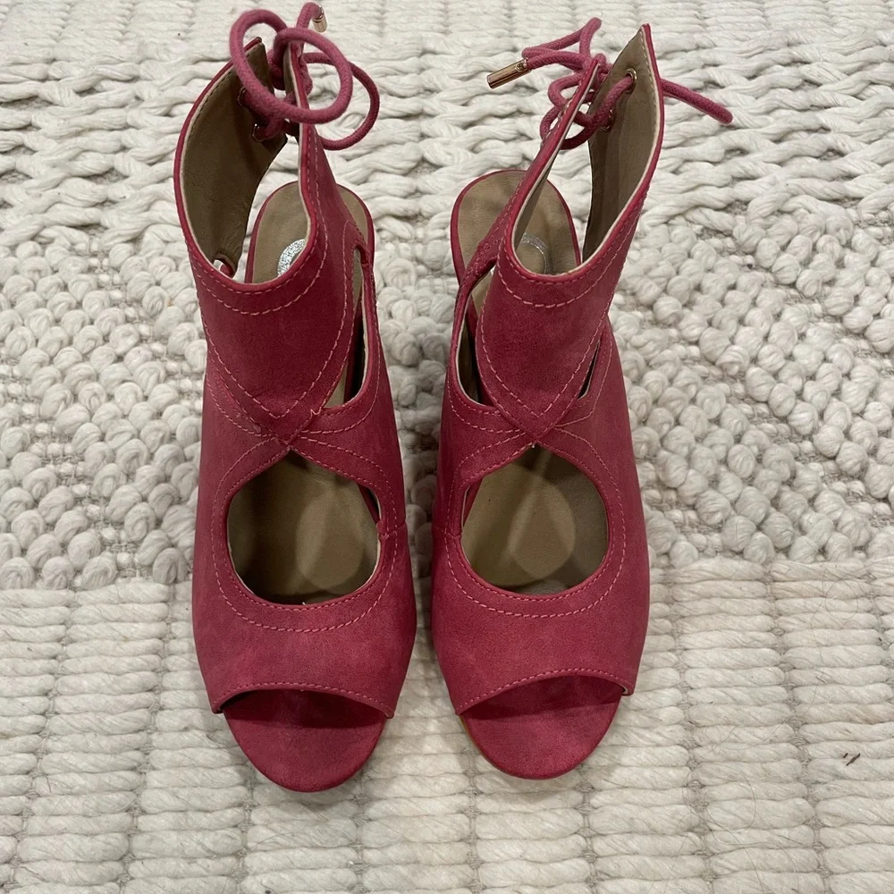 Coral Peep Toe and Peep Heel Wedge